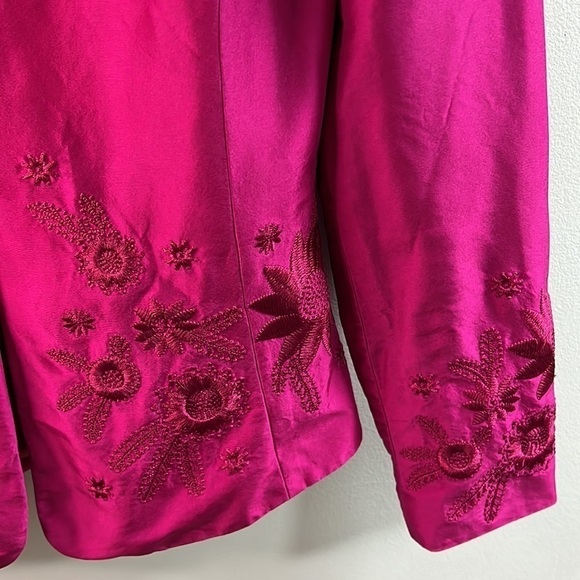 100 % Silk Peck & Peck Blazer Womens Size 2 Lined Floral Embroidery Jacket - Picture 4 of 11